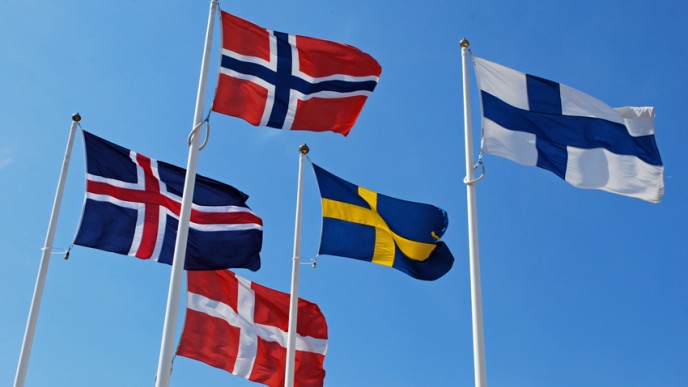 Pohjoismaiden liput. Kuvituskuva.