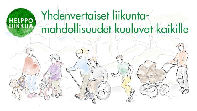 Helppo liikkua -logo ja teksti Yhdenvertaiset liikuntamahdollisuudet kuuluvat kaikille.