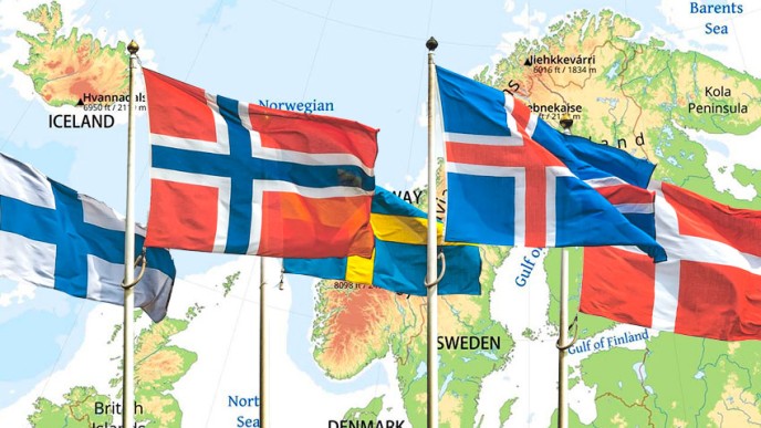 Pohjoismaiden liput. Kuvituskuva.