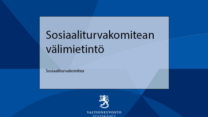 Sosiaaliturvakomitean välimietintö -kansilehti sinisellä pohjalla